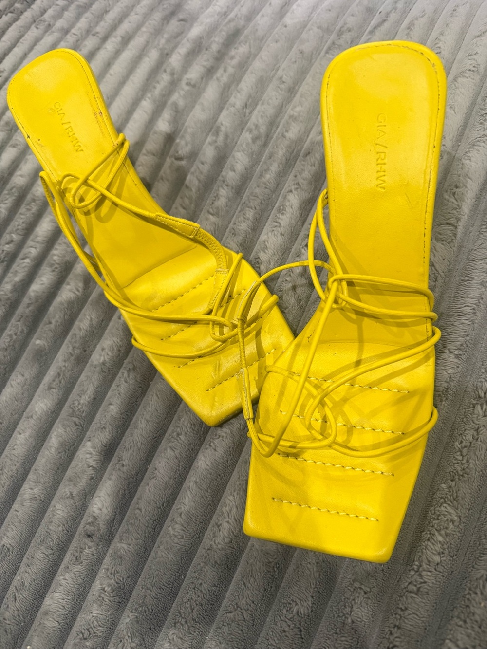 Gianvito Rossi Bright Yellow Lace-Up Square-Toe Mules